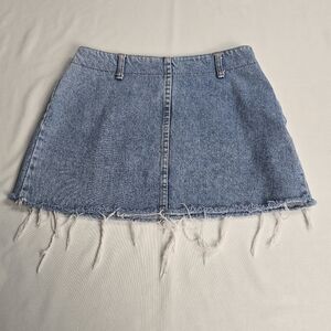 Vintage Bongo Blue Jean Mini Skirt Frayed Distressed Hem Size 9